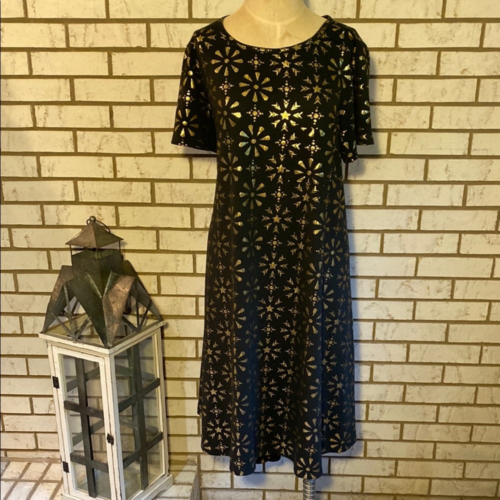 LuLaRoe Black and Gold A-line Midi Dress